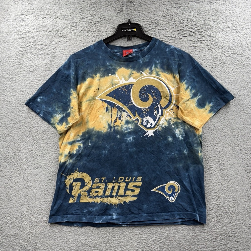 Vintage 90s St. Louis Rams Liquid Blue Tie Dye T-Shirt Men's Size Large USA Made